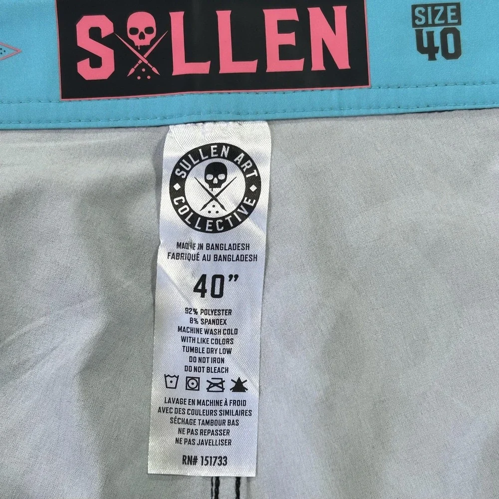 NEW Sullen Kraken Boardshorts Mens 40 Black Nautical Skull Print Swim Trunks